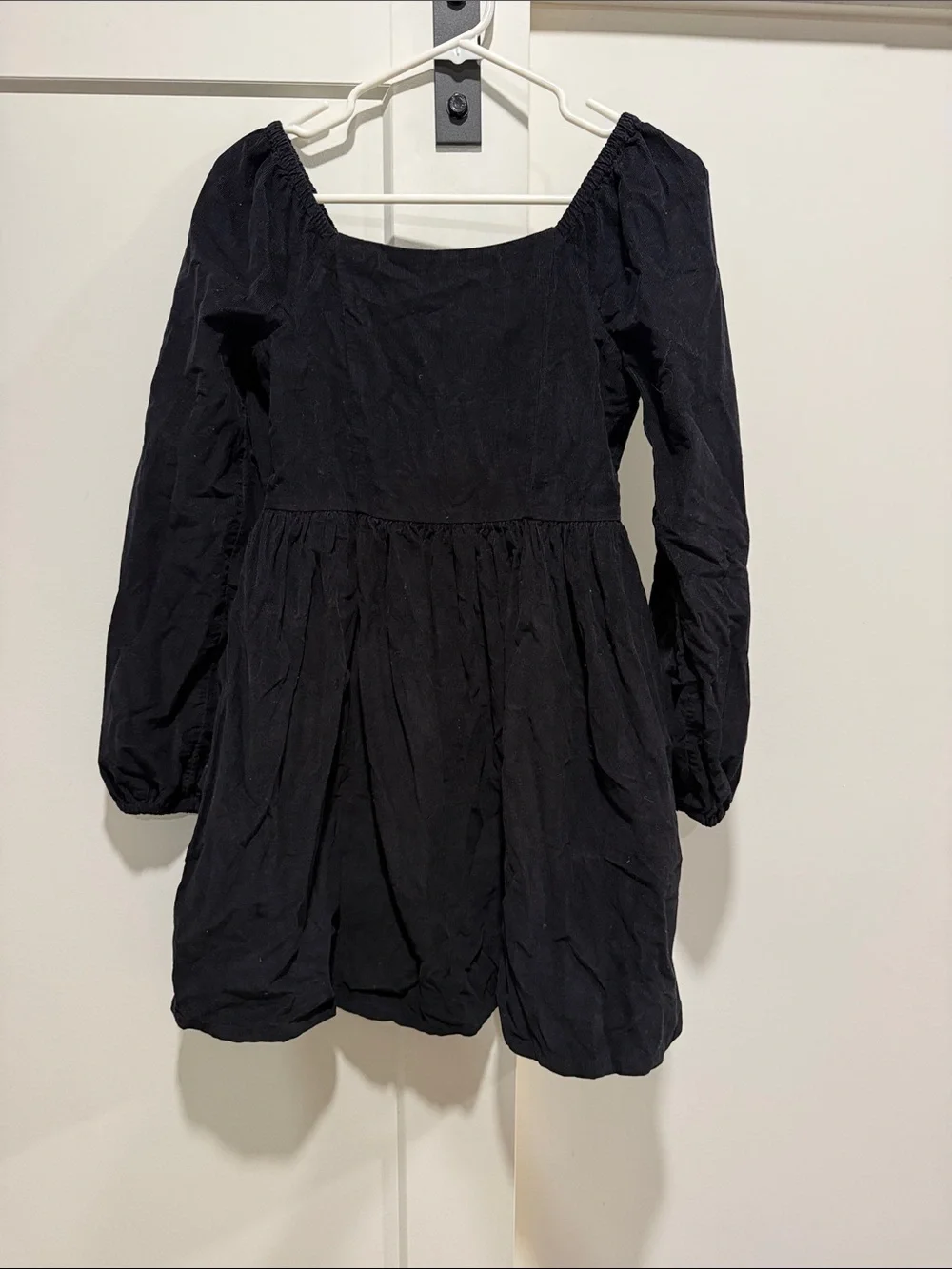 NWT GAP Kids Long Puff-Sleeve Corduroy Cotton Square Neck Dress Black XXL